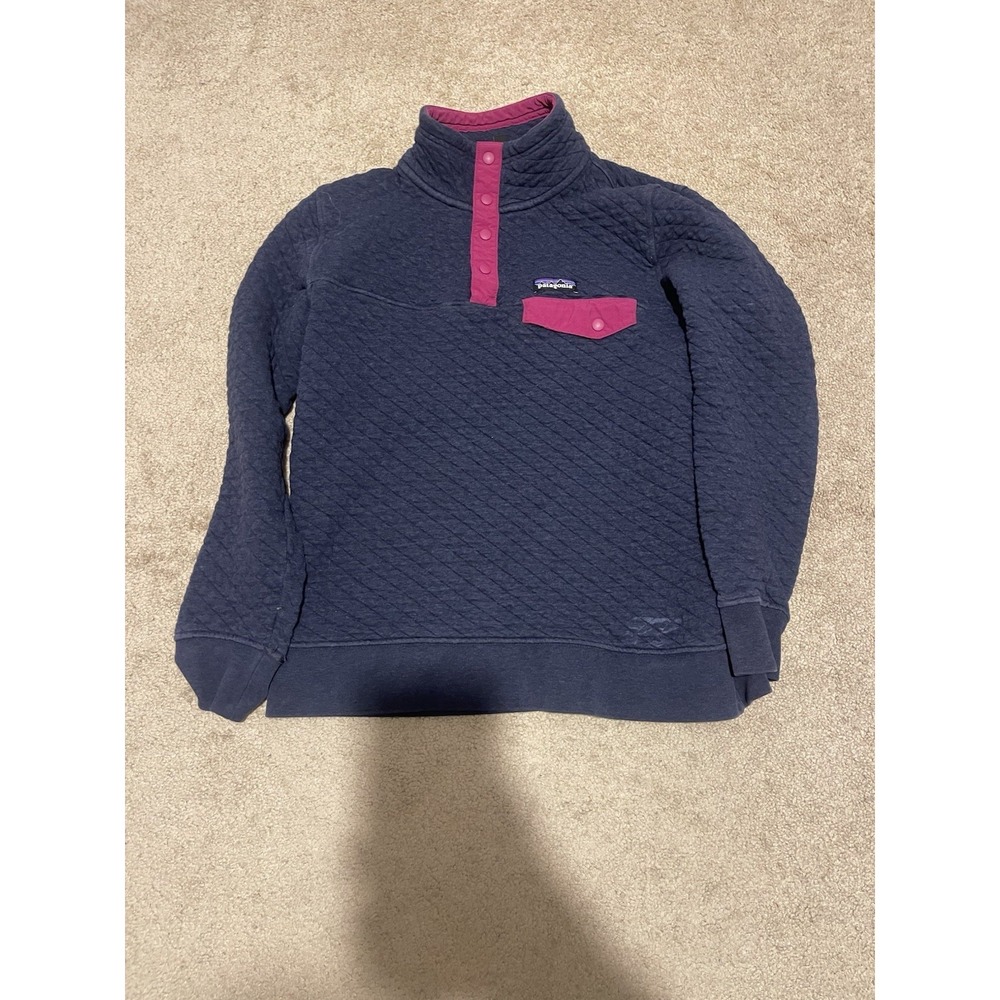 Patagonia Women Medium Organic Cotton Quilt Snap T Pullover Sweatshirt Blue